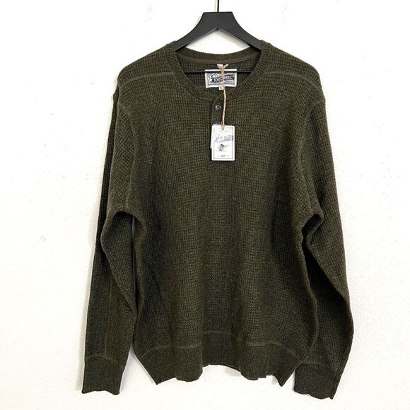 Schott Bros Mens Wool Henley Sweater Size XL Green - Picture 1 of 7